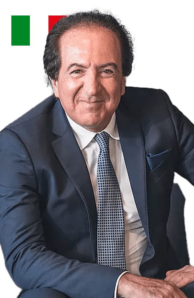 portrait du docteur dominico ricucci assis et un picrograme du drapeau italien